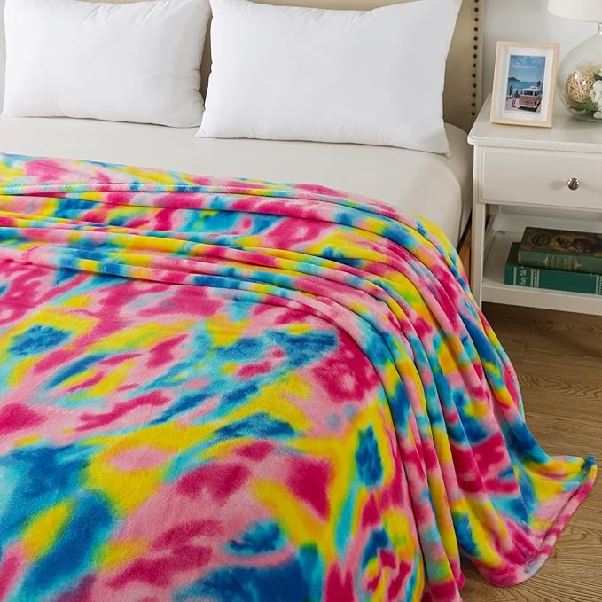 Colorful Blanket Queen Size- Premium Lightweight Anti-Static Rainbow Throw Soft Couth Sofa Cozy Warm Flannel Blankets Plush Gift for Daughter Mom, Bedroom Decor 90" x 90"(Rainbow Queen)