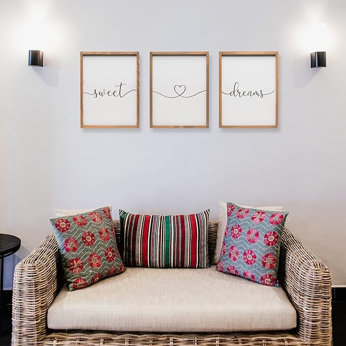 Set of 3 Sweet Dream Sign Bedroom Wall Decor Above Wed Wall Sign Farmhouse Wall Decor for Home Bedroom And Living Room (Brown, 16"x24")