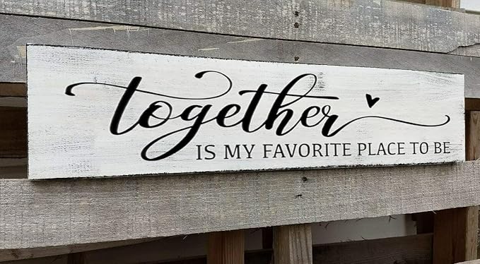Together is My Favorite Place to Be Sign, Couples Bedroom Wall Decor Above Bed Modern Farmhouse Rustic Family Signs Master Bedroom Wall Decor Hanging Wall Plaques with Sayings 6x16 Inch
