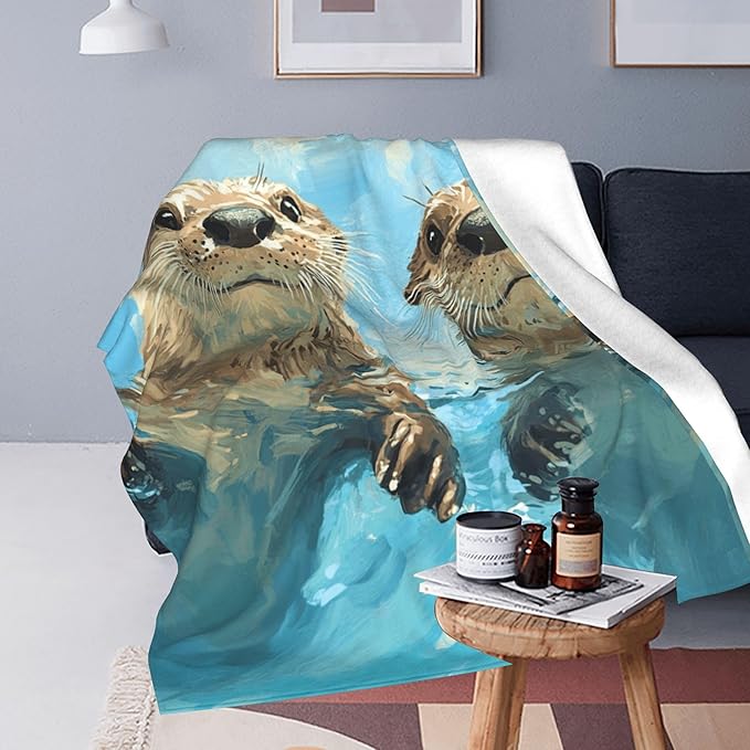 Otter Throw Blanket Soft Warm Cozy Cute Otters Blankets Fuzzy Plush Fleece Otter Blanket Gifts for Couch Bed Sofa Home Decor 40''X50''