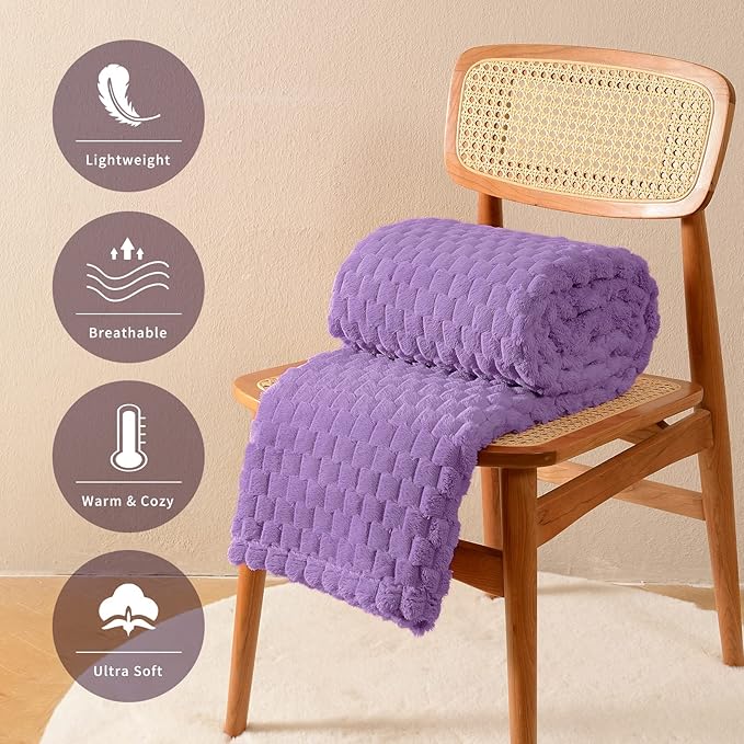FY FIBER HOUSE Fleece Blanket Twin Size for Couch 300GSM Super Soft Plush Fuzzy Blankets and Throws for Sofa Bed Office, 60x80 Inches, Lavender
