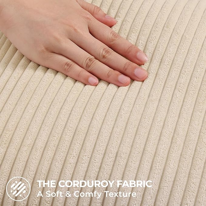 Mecatny Corduroy Throw Pillow Covers 26x26 Set of 2, Neutral Decorative Soft Boho Couch Pillow Covers with Broadside for Sofa Living Room, Beige