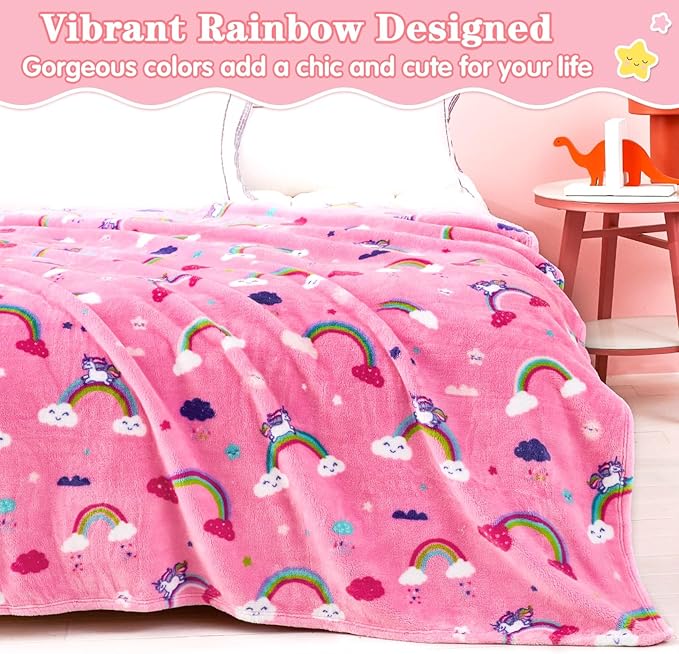 Lukeight Pink Rainbow Toddler Blanket Gifts for Girls, Plush Unicorns Throw Blanket for Kids and Adults, Thick and Warm Girls Blanket for Teens Birthday Gifts (Rainbow Unicorns, 50x60 Inches)