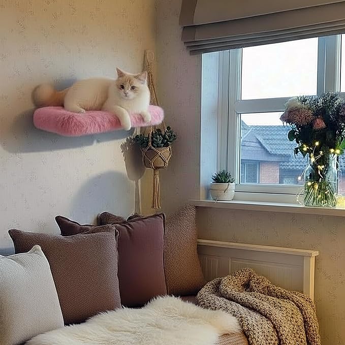 2 Pack Pink Floating Shelves for Wall, Wood Shelf with Fluffy Soft Pink Shag Cover,Wall Mounted Shelves for Bedroom, Living Room, Suitable for Storing Valuable Collectibles,Purses,Handbags,High Heels