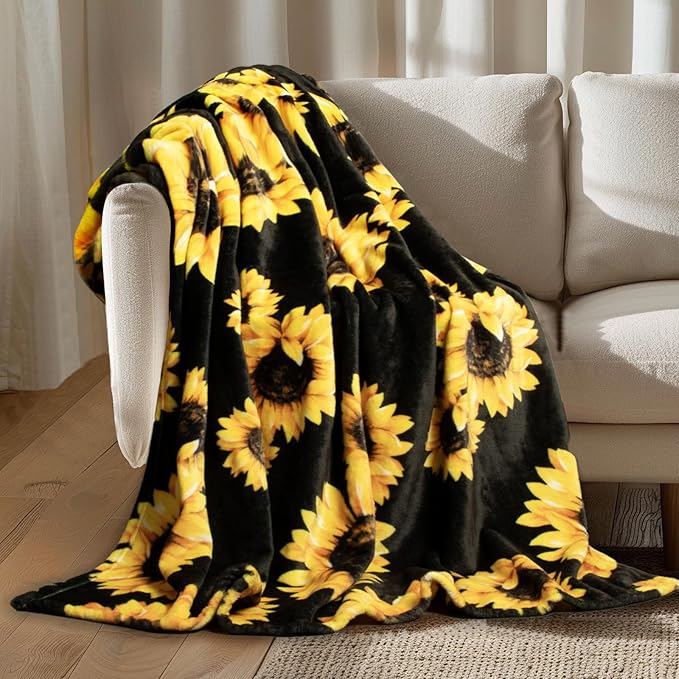 MACEVIA Sunflower Blankets Gifts for Women, Flannel Fleece Sunflower Gift, Floral Throw Blanket for Couch Bed Sofa, Soft Cozy Warm Lightweight Blankets for Travel Camping 260GSM (50"x60")
