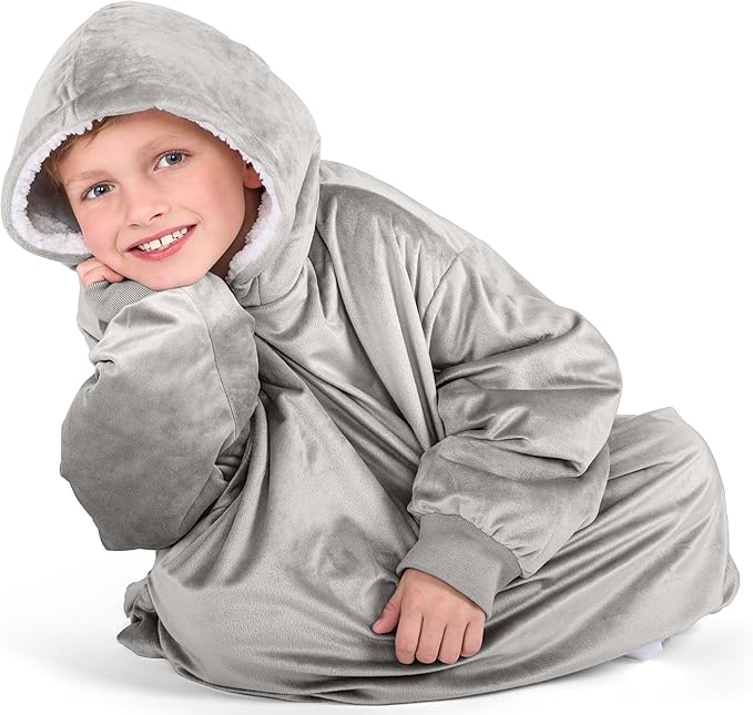 Bare Home Wearable Blanket Hoodie - Soft Plush Sherpa - Warm and Cozy - Oversized Wearable Blanket - Adult & Kid Sizes