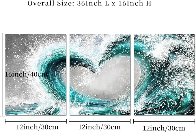 HOMEOART Bedroom Wall Art Ocean Wave Painting Love Sign Wall Decor Framed Artwork Bathroom Bedroom Living Room Decor (Turquoise)
