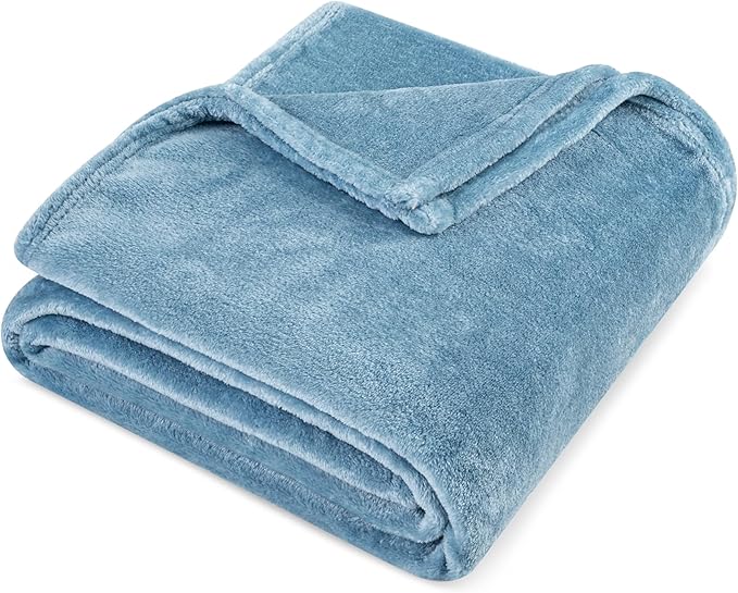 PAVILIA Dusty Blue Fleece Throw Blanket for Couch, Light Slate Blue Super Soft Fuzzy Flannel Throw for Sofa, Luxury Plush Microfiber Bed Blanket, Cozy Home Decorative Velvet Gift Blanket, 50x60