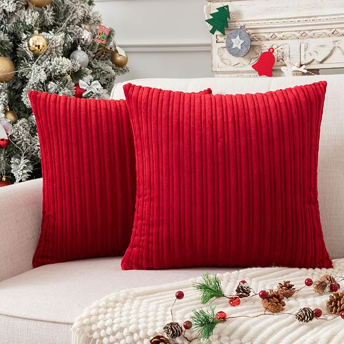 UGASA Pack of 2 Christmas Velvet Soft Warm Throw Pillow Covers Set Cushion Cases Pillowcases for Livingroom/Bedroom/Sofa, 20"x20"(50x50cm), Burgundy