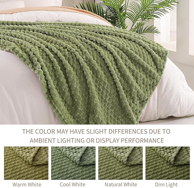 Exclusivo Mezcla Fleece King Blanket for Bed, Extra Large Fuzzy Olive Green Bed Blankets, Soft Cozy Plush Sofa Throws for All Seasons, 90x104 Inches