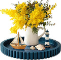 Handmade 12in Decorative Tray for Coffee Table Tray Decor, Blue Wooden Decorative Round Tray for Kitchen, Living Room, Home Decor