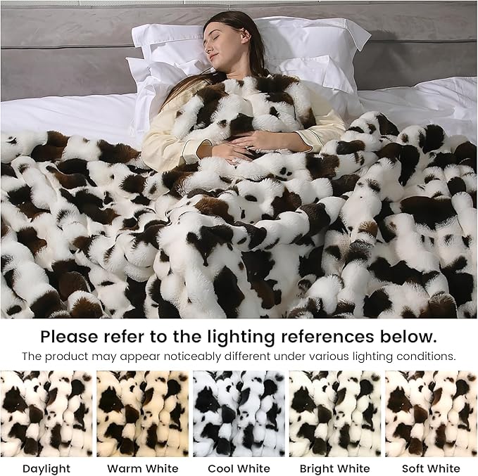 Cow Print Faux Fur Twin Blanket, Cozy Fluffy Ultra Soft Blanket Plush Fuzzy for Couch Travel Spring Camping Home Leisure Bedroom Boho Decor, Easy Care, Ideal Gift for New Mom Women, 60x80
