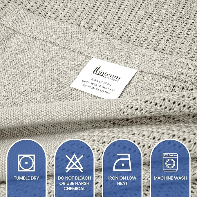 Linteum Textile Supply Leno Weave Oatmeal Blanket, Twin 100% Cotton, Lightweight, Warm, Fluffy, Premium and Durable Soft & Cozy Bed Blanket for Bed, Couch, Sofa Throw for All Season [66x90]