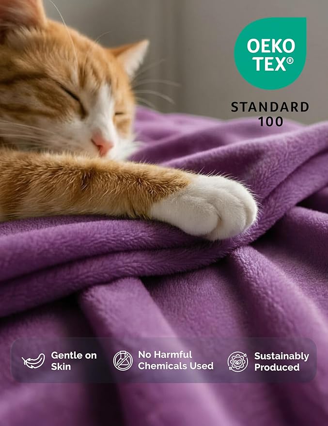 Casa Platino Fleece Blanket Twin Size – 300 GSM Purple Fleece Throw for Bed or Couch – Soft Cozy Warm Holiday Winter Blanket for Bed, Fuzzy Plush Elegant Gifts for Kids, Men & Women - 68x90 Inch