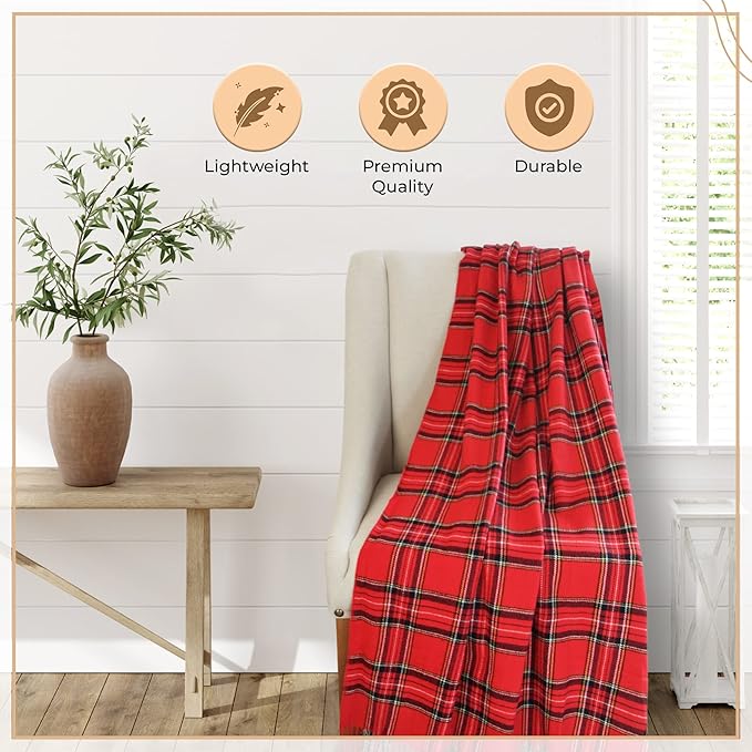 Plaid Throw Blanket, Classic Farmhouse Style Holidays Christmas Lightweight Decoractive Cashmere Like Ultra-Soft – Ideal for Living Room, Bed, Couch, Travelling, Gift for Her (Red Multi, 50"x60")
