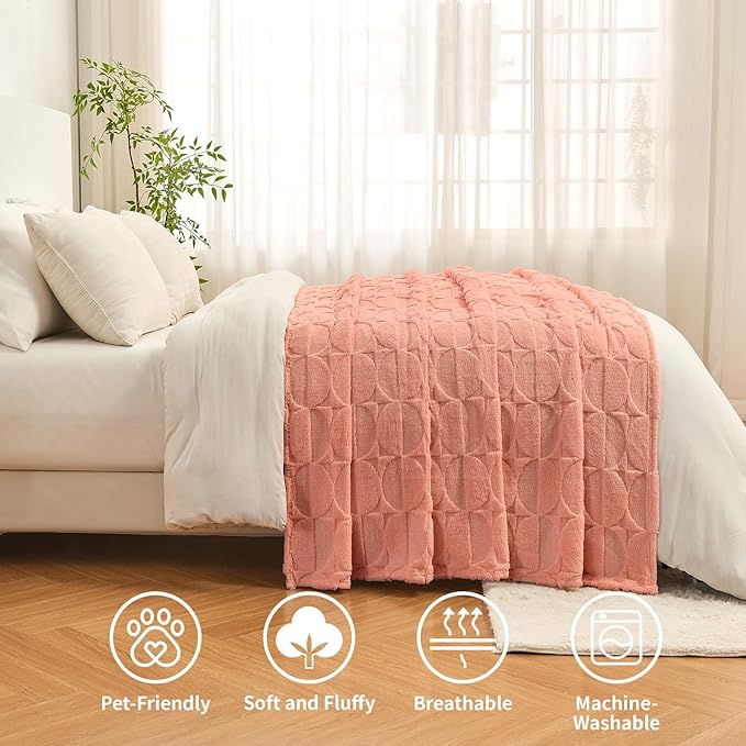 3D Circle Pattern 300 GSM Pink Throw Blankets for Bed - Fleece Throw Blankets for Women,Warm Twin Blanket, 60x80 Inches
