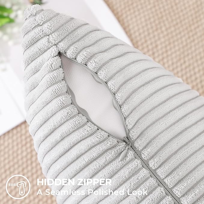 Mecatny Corduroy Decorative Throw Pillow Covers 16x16 Set of 2 for Sofa Living Room, Soft Neutral Boho Couch Pillow Covers for Home Decor, Grey