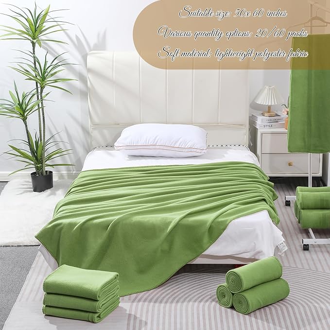 60PCS Sage Green Blankets Bulk 50 X 60, Soft Lightweight Throw Blanket Kit Cozy Blankets Bulk for Bed Sofa Couch Warm Pet Fleece Blanket Set for Wedding Homeless Home Office Travel Gift for Seasons
