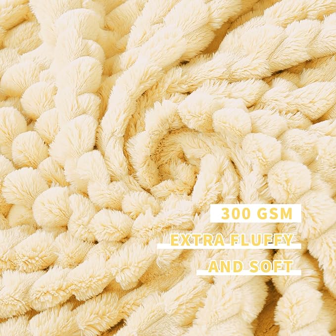 FY FIBER HOUSE Fleece Throw Blanket for Couch 300GMS Super Soft Plush Fuzzy Blankets Lap Blanket for Office Sofa, 50x60 Inches, Light Yellow