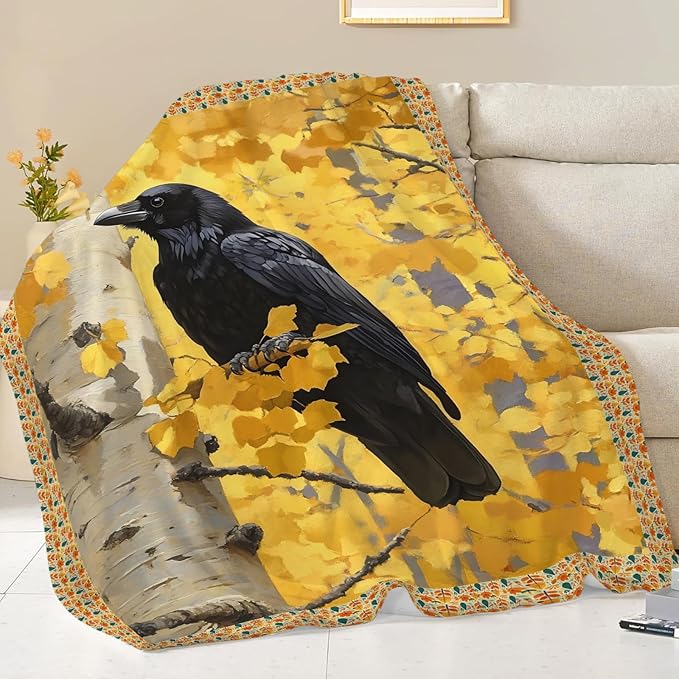 Crow Blanket for Girls Women Boys Men Adults Kids Soft Cozy Fleece Raven Throw Blankets Gifts Warm Flannel Plush Lightweight Decor for Couch Bed Sofa 80"X60"