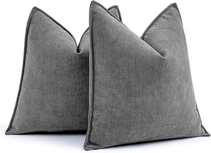 MIULEE Pack of 2 Dark Grey Decorative Pillow Covers 16x16 Inch Soft Chenille Luxurious Couch Throw Pillows Farmhouse Cushion Covers with Elegant Design for Sofa Bedroom Living Room Home Decor