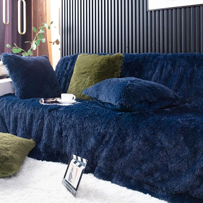 YUSOKI Faux Fur Queen Blanket(Navy Blue,90" x 90"),Whithout Pillows,Winter Lightweight Plush Fuzzy Soft Cozy Microfiber Comfy Bed Blanket for Women Kids Girls Couch Sofa Washable