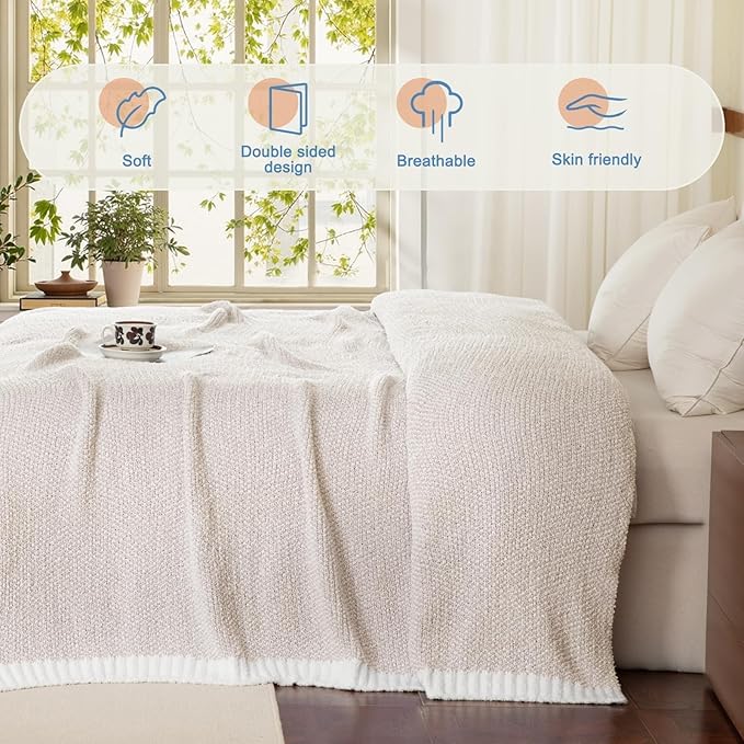 Whale Flotilla Knit Blanket Twin Size, Ultra Soft Warm Reversible Cozy Decorative Blankets for Couch Sofa and Bed, 60x80 Inch, Camel