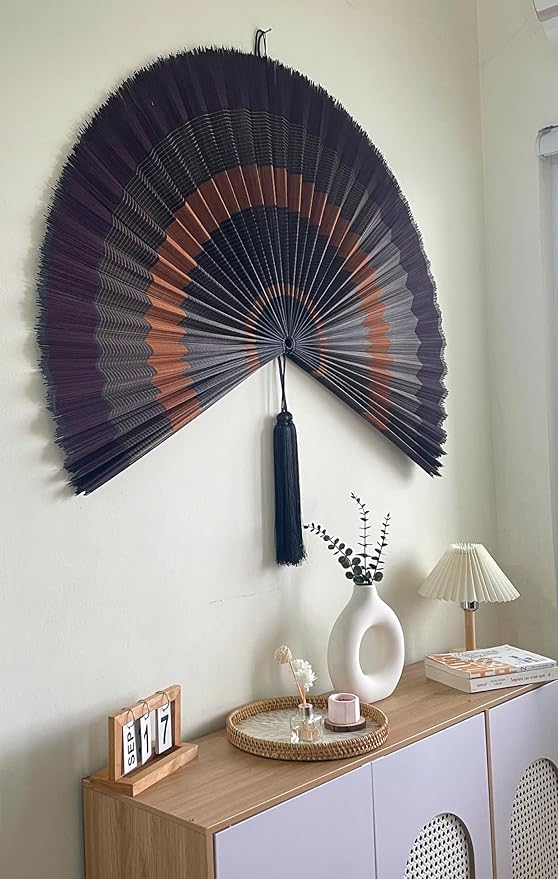 ChumDecor Japanese Wall Fan Decor, Large Bamboo Fan Wall Art, Boho Hanging Headboard Decor, 60 Inch
