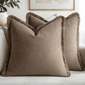 MIULEE Decorative Throw Pillow Covers Neutral Linen Fringe Throw Pillows Set of 2 Cocoa Brown Boho Farmhouse Cushion Covers for Couch Sofa Bed Living Room Spring Home Decor 22x22 Inch