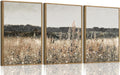 Wodkwq 3 Piece Vintage Landscape Canvas Wall Art Framed,Above Bed Wall Art,Farmhouse decor,Neutral Minimalist Wall Painting,Wildflower Art Prints For Living Room,Bedroom,Office 12x16in