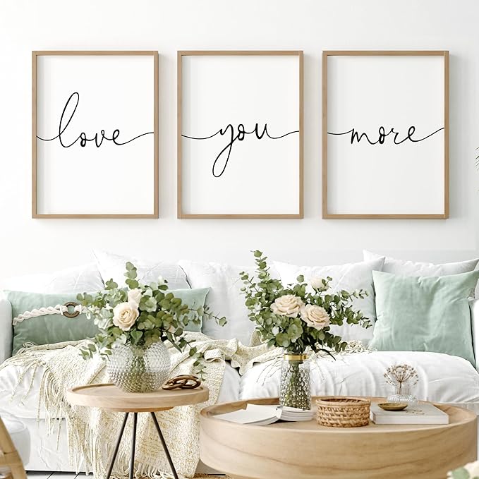 Heiple Love You More Sign Set of 3 Framed Above Bed Wall Decor Farmhouse Bedroom Decor Wood Art Rustic Master Bedroom Essentials Home Decoration (Brown, 11”x14”)