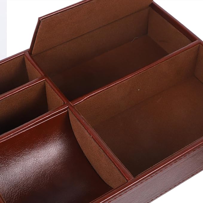 Leather Jewelry Storage Box Multi-compartment Organizer Tray for Rings Watches Earrings Faux Leather Nightstand Dresser Storage Case Brown