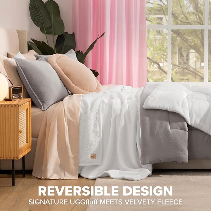 UGG Nita King Size Blanket, Fluffy Soft Blanket for Bed, Ultra Soft Cali King Bedding, Oversized Throw for Couch, Luxury Bedroom Decor, 110-inch x 90-inch, White Snow