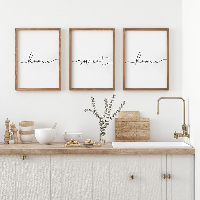 Set of 3 Framed Farmhouse Home Sweet Home Sign Above Bed Wall Decor for Bedroom Decor Wall Art Wood Signs