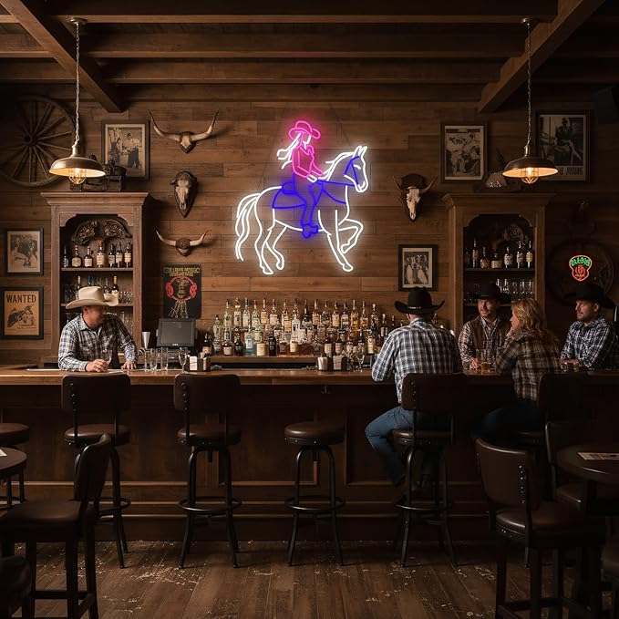 Large 24.5"x20" Cowgirl Neon Sign for Wall Decor, Dimmable LED Light with Adapter, Perfect for Bar, Bedroom, Game Room, Party, or Teen Room Decor
