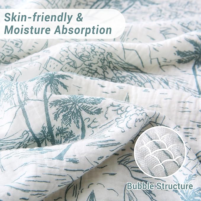 Viviland Cotton Blanket Muslin Blankets for Adult Reversible Flannel, Gifts for Women, Cozy and Soft for All Seasons, Home Decor Throw for Sofa, Chair, Coastal Toile, 50x70 inches