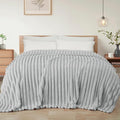 Exclusivo Mezcla Twin Size Flannel Fleece Blanket, Super Soft Striped Jacquard Bed Blanket, Lightweight Fuzzy Cozy for All Seasons, 60x80 Inches, Light Grey