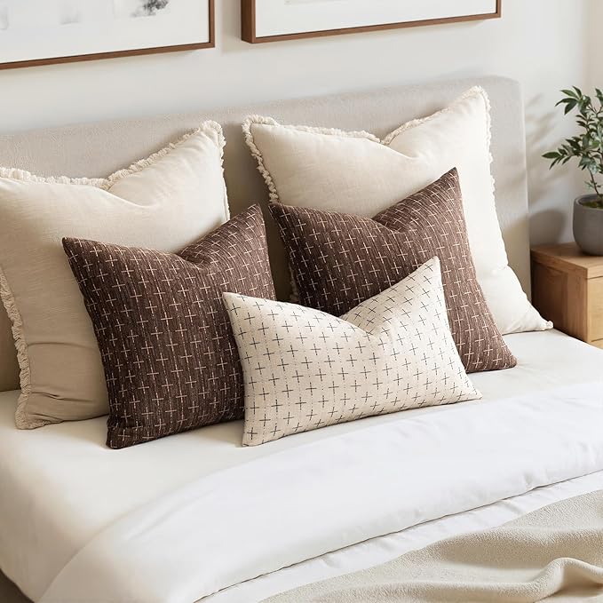 MIULEE Pack of 2 Decorative Vintage Burlap Linen Brown Throw Pillow Covers Modern Farmhouse Pillowcases Rustic Woven Textured Cushion Cover for Sofa Couch Bed 18x18 Inch Dark Coffee