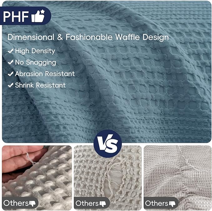 PHF Lightweight Waffle Weave Blanket Queen Size, Breathable & Ultra Soft, 90"x 90" Soft & Cozy Thin Blanket for All Season & Hot Sleepers, Bed, Home Decor - Stormy Blue