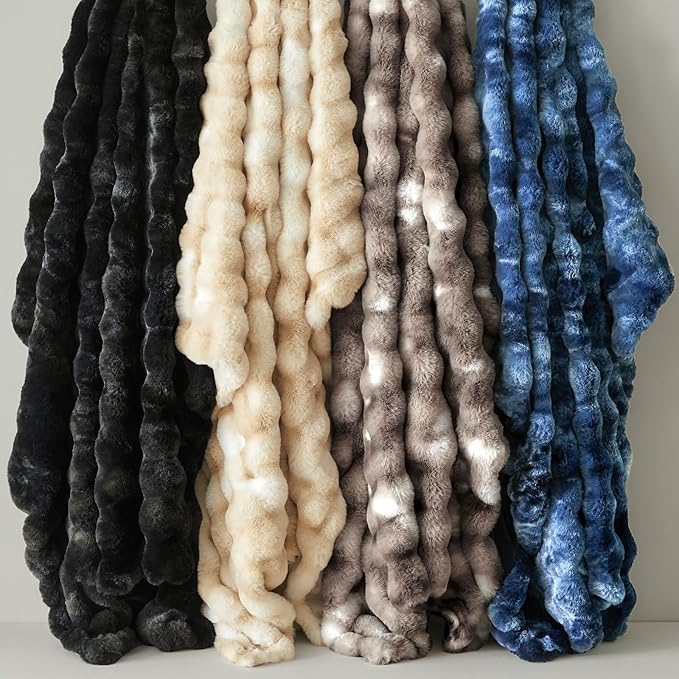 BEDELITE Faux Fur Throw Blanket for Couch, Decorative Tie-Dye Black Plush Bubble Blanket - Super Soft & Cozy Fluffy Faux Rabbit Fur Blanket for Women Gift, 50x60 Inches