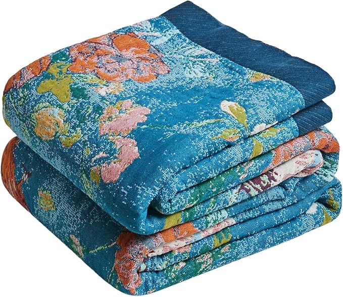 Boho Throw Blanket for Couch Sofa Chair Cotton Spring Blankets for Bedroom Living Room All Season Lightweight Reversible Floral Birds Embroidery Throws 50"x60"