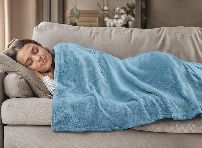 Utopia Bedding Washed Blue Fleece Blanket Twin Size Fuzzy Soft Anti-Static Microfiber Bed Blanket (90x66 Inch)