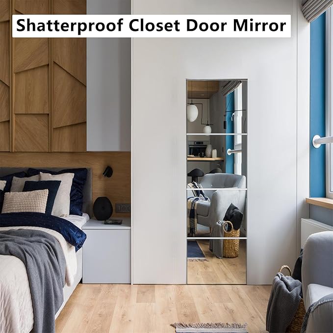 Unbreakable Door Mirror Full Length,Full Body Mirror for Kids, 4PCS x 15 x 15 inch About, Shatterproof Plexiglass Long Mirrors for Bedroom Closet, Children Plastic Mirrors Non Glass Stick on Miroir