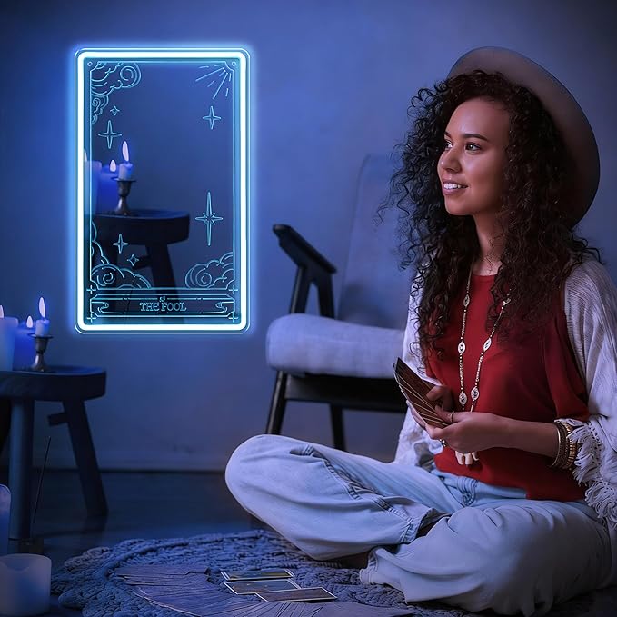 Kavaas Tarot Mirror Neon Sign - Ice Blue Mystical LED Neon Light for Occult Room Wall Decor, Witchy Art Spiritual Room Decor, Best Gifts for Fortune Teller, Tarot Enthusiast