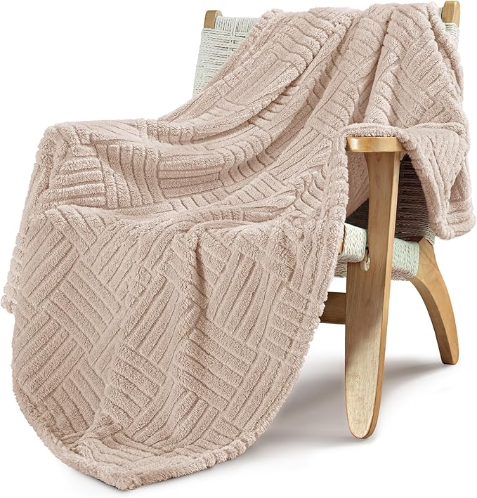 Whale Flotilla Lightweight Fleece Throw Blanket for Couch, Fuzzy Soft Blankets with Decorative Jacquard Pattern for All Season, Warm and Fluffy, 50x60 Inch, Camel