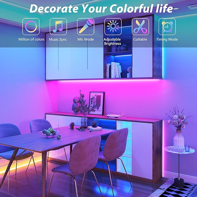 65.6 ft LED Lights for Bedroom Music Sync RGB LED Strip Lights with APP & Remote Control LED Lights for Room Home Party Christmas Wall Decor