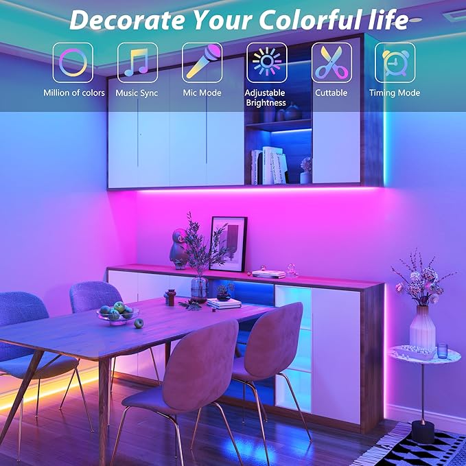 300FT Led Lights for Bedroom, Color Changing RGB Led Strip Lights Indoor, Music Sync Led Light Strip with Remote and App Control, DIY Led lights for Room Home Decor Ambient Lighting (3*100FT)