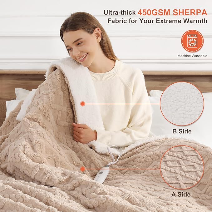 Heated Blanket King Size 90"x100" - Washable Dual Control Heated Blankets with 5 Heat Levels and 10 Hours Auto-off, ETL & FCC Certified and Overheat Protection, House Warming Gifts New Home (Beige)