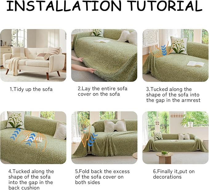 HANDONTIME Thick Chenille Couch Cover for Pets Washable Sofa Covers Blanket Boho Sectional Sofa Cover for 3 Cushion Couch Colorful Polka Dots Furniture Protector Pet Friendly, Meadow Green 71" X 150"
