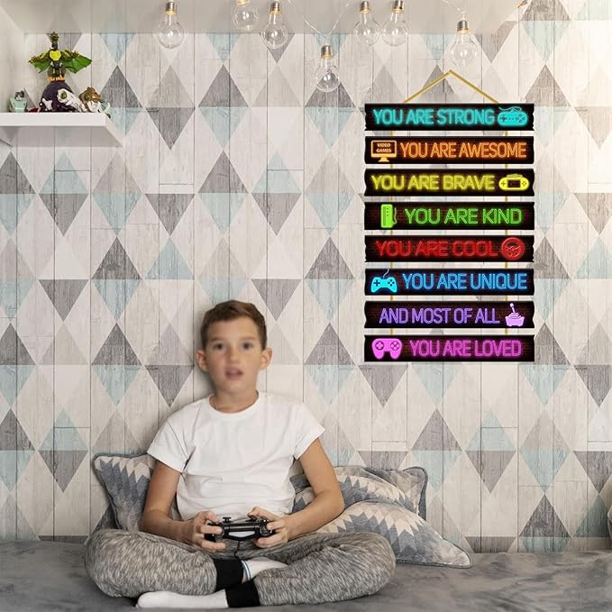 Rutiyoka Game Room Decor for Boys Bedroom - Boy Wall Decor Gaming Art for Kids Room - Wood Gamer Wall Decorations